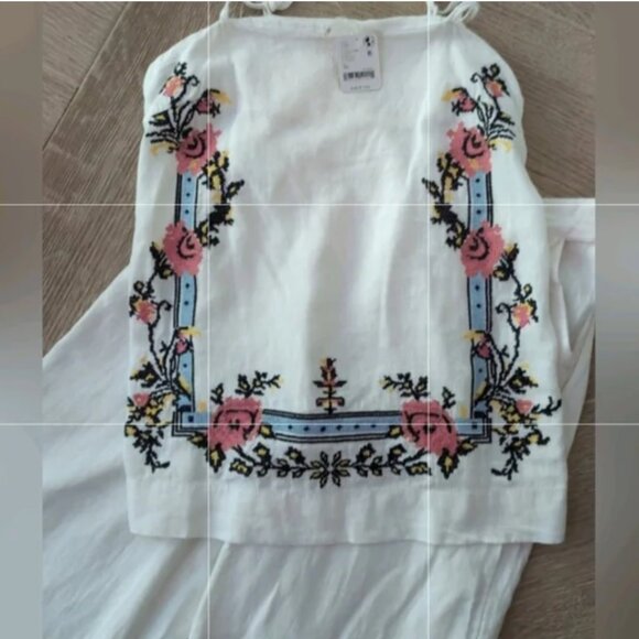 Free People NWT Ivory Embroidered Set Wide Leg Linen Blend Pants & Top - Picture 8 of 11